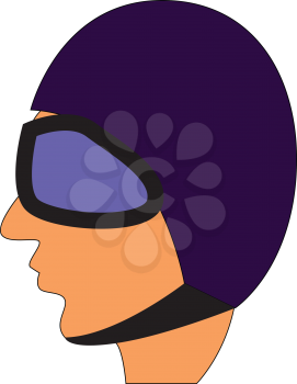Cartoon head with purple helmet and skiglasses vector illustration on white background.