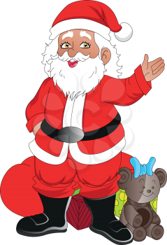 Vector illustration of santaclaus with christmas gifts.