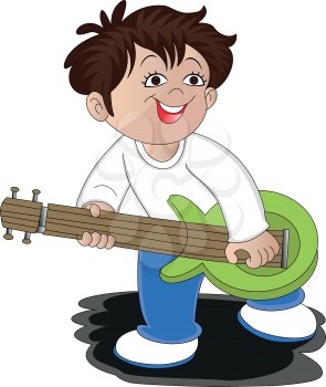 Vector illustration of happy young man playing guitar.
