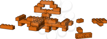 Some orange colored blocks spread on floor to make some design and play vector color drawing or illustration