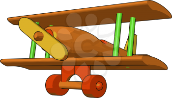 A wooden toy plane looking like replica of original biplane vector color drawing or illustration