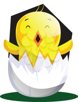 Easter chick hatching from egg shell illustrated web vector on white background