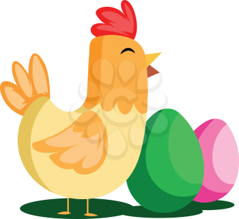 Easter eggs and chicken illustration web vector on a white background
