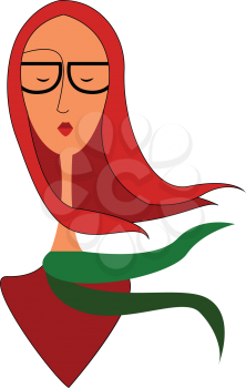 Portrait of a girl with red hair eyeglasses and green scarf vector illustration on white background 