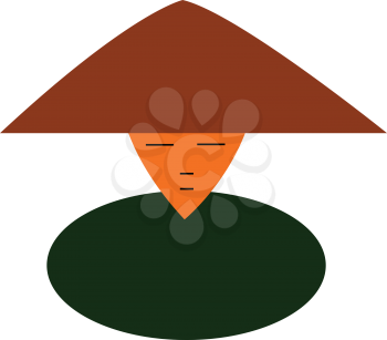 Clipart of an Asian man with triangular paddy hat vector color drawing or illustration 