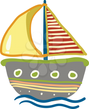 Drawing of a beautiful colorful small sailing boat vector color drawing or illustration 