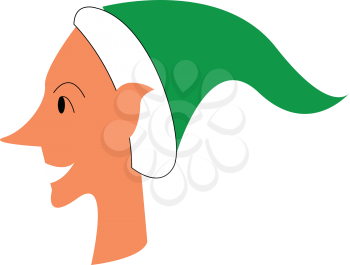 A happy face of elf is wearing white and green hat vector color drawing or illustration 