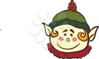 Face of a chubby elf in colorful hat and neck scarf vector color drawing or illustration 