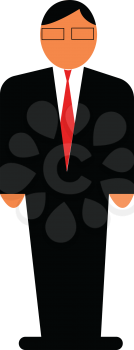 A man wearing a black formal coat pant with red tie is ready for the office vector color drawing or illustration 