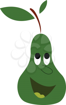 A green pears with happy face is looking up vector color drawing or illustration 