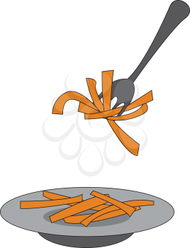 French fries on a plate and on a fork vector illustration on white background 