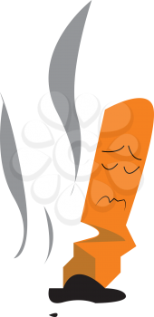A cartoon of a sad looking cigaratte that is stubbed out vector color drawing or illustration