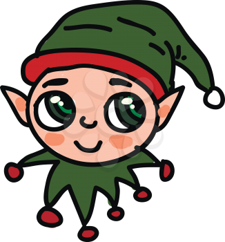 An image of an elf with sharp ears wearing a stocking cap vector color drawing or illustration