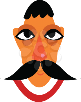 A man with oval face having huge black mustacho and big black eyes vector color drawing or illustration