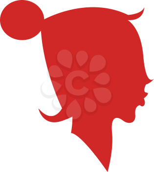 A red minimalistic side look of a girl with a huge hair bun vector color drawing or illustration