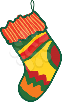 A colorful christmas stocking with a thread attached to hang it vector color drawing or illustration