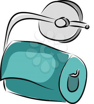 Toilet paper holder with blue paper roll vector illustration on white background