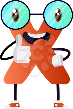 Orange letter X with glasses vector illsutration on white backgorund
