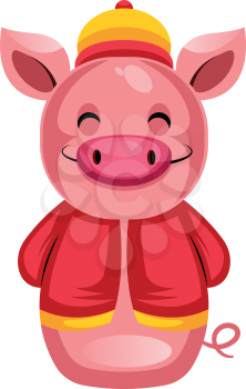 Pig in a traditional Chinese costume illustration vector on white background