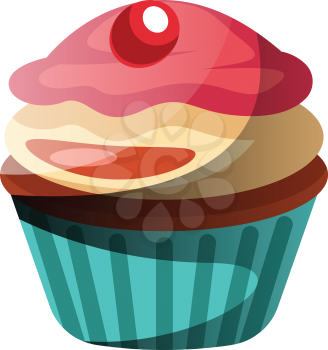 Chocolate cupcake with vanilla and strawberry icing illustration vector on white background