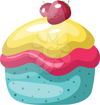 Colorful cupcake with strawberry on top illustration vector on white background