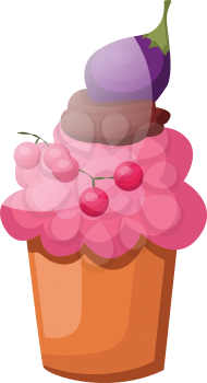 Cupcake with a fruit as a decoration illustration vector on white background