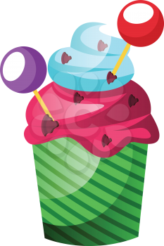 Colorful cupcake with lollipop decoration illustration vector on white background
