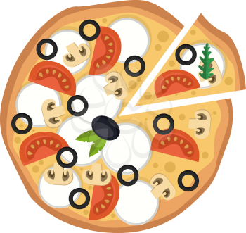Pizza with veggies and mozzarella illustration vector on white background