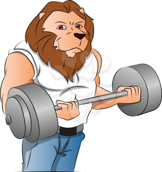 Half-man Half-lion Bodybuilder Lifting a Barbell, vector illustration