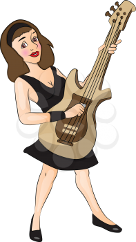 Vector illustration of happy young woman playing guitar.