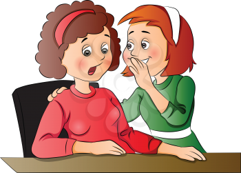 Vector illustration of two women gossiping at office.