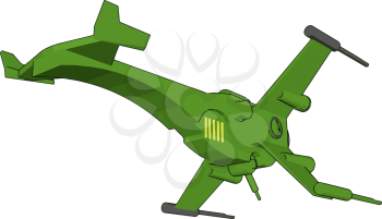 Green fantasy battle cruiser vector illustration on white background