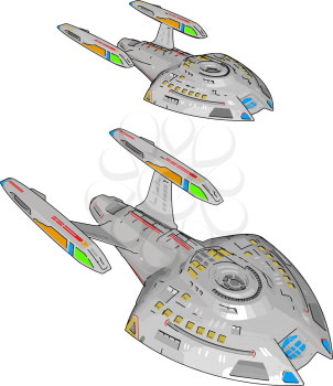 Colorful fantasy battle ship vector illustration on white background