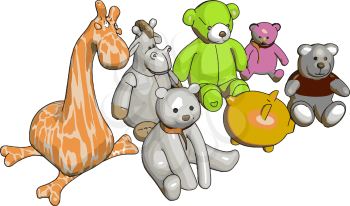 Various stuffed toy animals vector illustration on white background