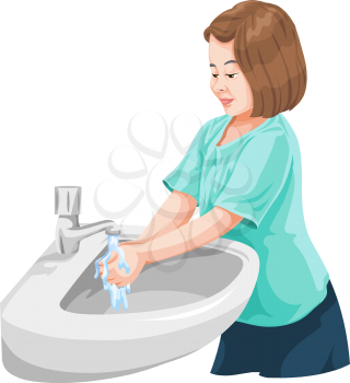 Vector illustration of girl washing hands in wash basin.