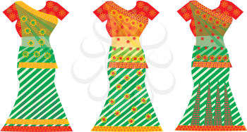 Indian Dresses, Female, Colorful Sari, Three, vector illustration