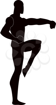 Martial Arts, Black Silhouette of a Man, Punching, vector illustration