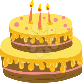Yellow icing cake vector or color illustration