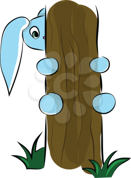 Blue hare is climbing tree vector or color illustration