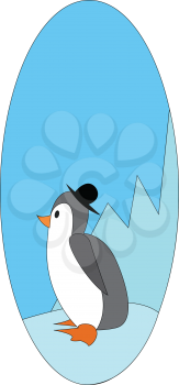 Cartoon Penguin standing on white snow vector or color illustration