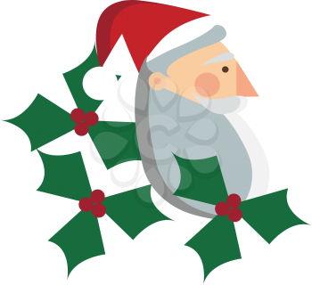Santa Claus with green wreath vector or color illustration