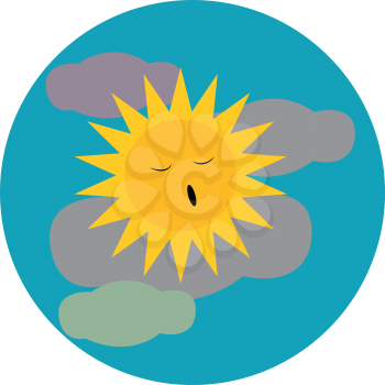 Sleeping sun in blue sky vector or color illustration
