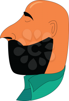 A bald brown man with a full face beard and pointed nose is wearing a green shirt and closing his eyes vector color drawing or illustration 