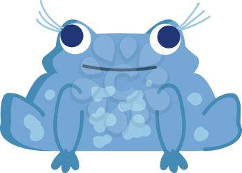 A pretty blue frog sitting and having three long eyelashes protruding out and also having a smiling face vector color drawing or illustration 