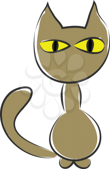 A brown cat sitting upright with large yellow eyes and black pupils vector color drawing or illustration 