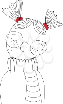 A child with two pigtails wearing circular glasses and a striped scarf vector color drawing or illustration 