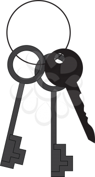 Cartoon image of a bunch of grey and black colored-keys on a key ring vector color drawing or illustration 