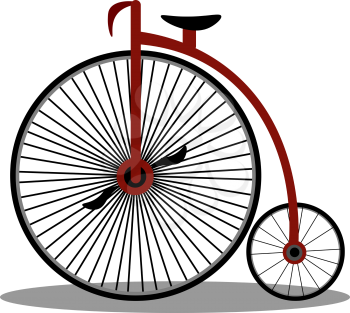 An old traditional bicycle with one large wheel and one small wheel vector color drawing or illustration