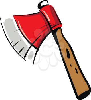 Red ax with wooden handle vector illustration on white background