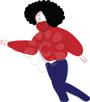 Abstract cartoon of a running girl in red sweaer and blue pants  vector illustration on white background